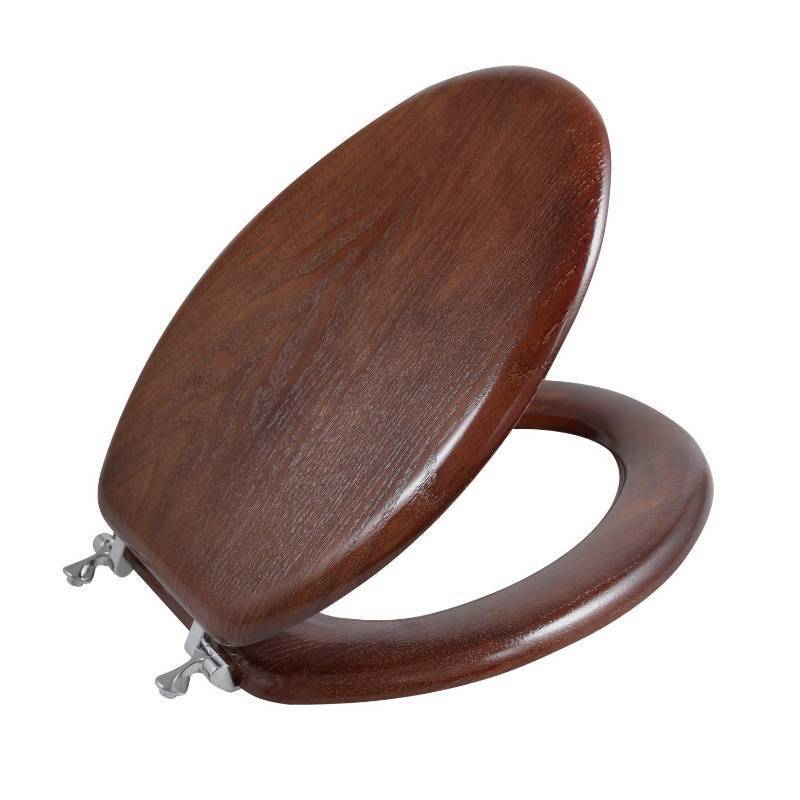 lot 1134 image: Angel Shield Durable Wood Veneer Natural Toilet Seat Metal Hinged Easy Clean Anti-scratch American Standard(Elongated,Dark Walnut) - Retail $45
