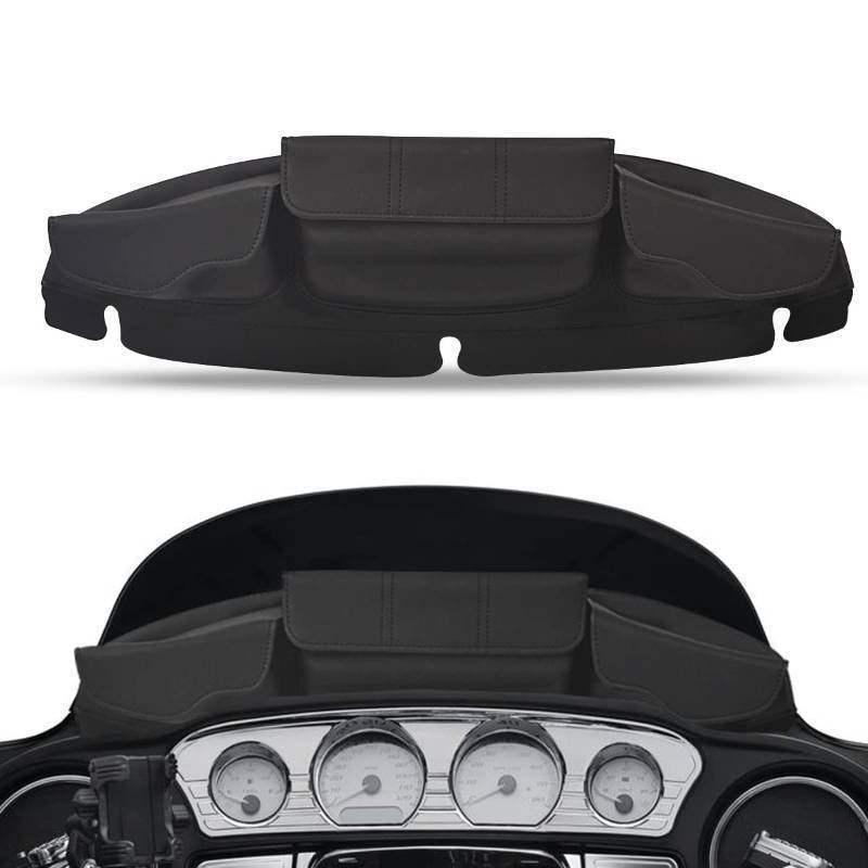 lot 3605 image: FOVPLUE Windshield Bag, Three-Pocket Batwing Fairing Pouch for Harley Street Glide Electra Glide Ultra Limited Tri Glide FLHTCUCULCUTGCUTGSE, FLHTKLSE, FLHXSSEST 2014-2024, Black - Retail $40