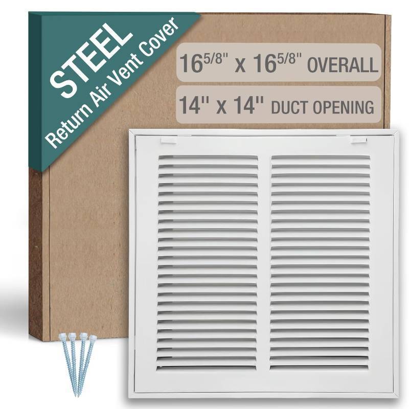 lot 3637 image: Hoovate 14 x 14 Inch (Duct Opening) Return Air Filter Grille for 1 Inch Filters, HVAC Vent Cover for Wall & Ceiling, Powder-Coated Steel with Removable Door - Retail $40