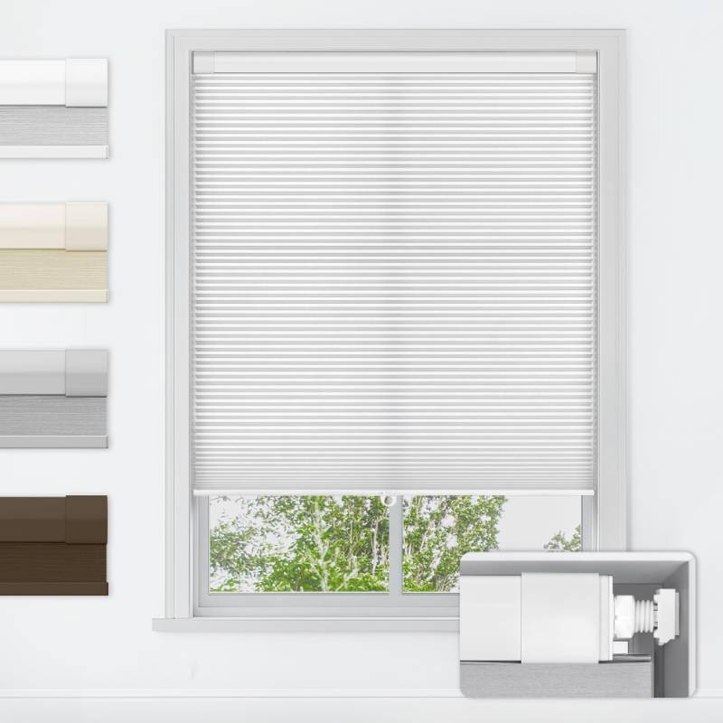 lot 3649 image: LazBlinds No Tools No Drill Cordless Cellular Shades, Light Filtering Honeycomb Shades for Home, Thermal Insulation Blinds for Windows, 27 W x 48 H, White - Retail $48