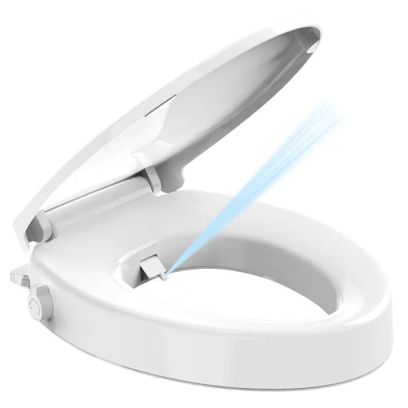 lot 4520 image: Raised Bidet Toilet Seat Elongated 18.5 �� Soft Close, Dual Self-Cleaning Nozzles, Quick Release & Connect, Sturdy PP, Wont Loosen, Ideal for Seniors, Elderly & Limited Mobility, White - Retail $76