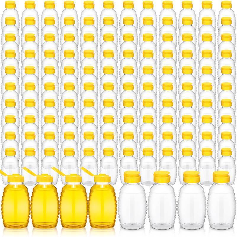 lot 4528 image: Tioncy 120 Pcs Clear Plastic Honey Bottles 16 Oz Honey Jars with Lids Honey Bottle Containers Empty Honey Bear Bottle Squeeze Honey Bottle for Easy Storing and Dispensing - Retail $119