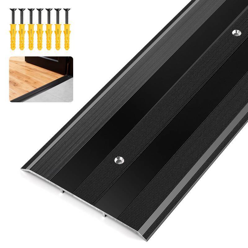 lot 4538 image: Raytano 48L 5W 0.25H Extra-Sturdy Aluminum Door Threshold Strip,Thicken Floor Transition Strip for Commercial and High Traffic Places, Size 48in�5in�0.25in (Black) - Retail $43