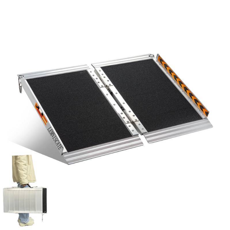lot 4554 image: LEMNISCATE Portable Wheelchair Ramp 2FT, Wheelchair Ramps for Home Steps, Non-Slip Handicap Ramp with Handle, Folding Wheel Chair Ramps for Homes Steps, Stairs, Doorways, Scooter, 800LBS Capacity - Retail $85