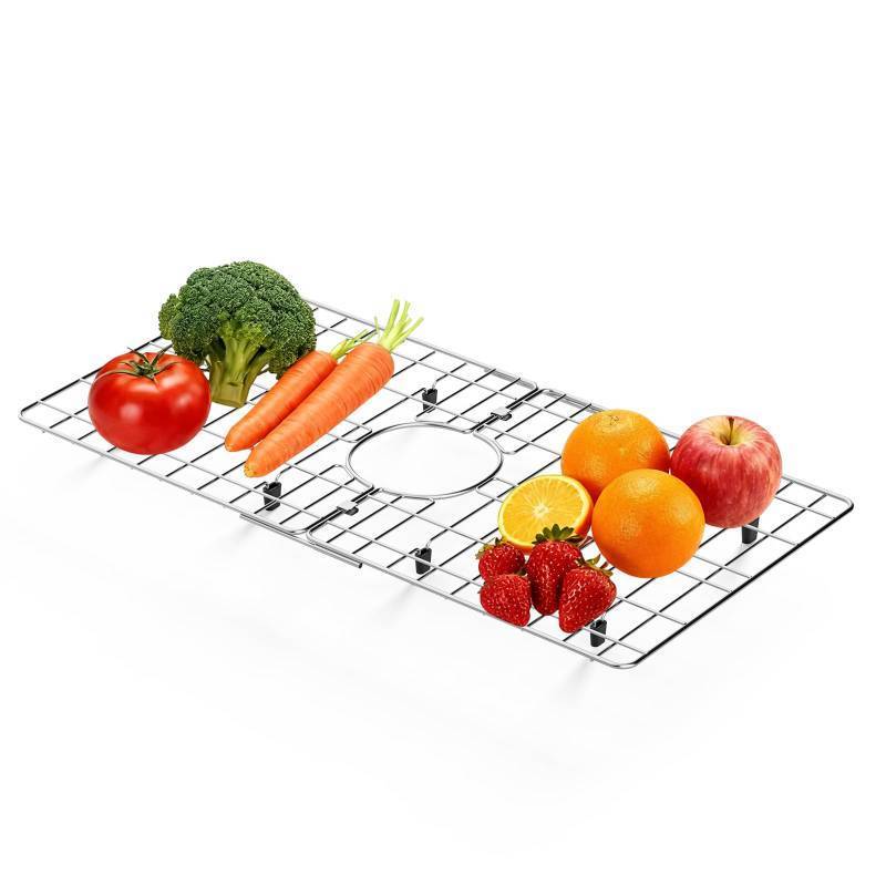 lot 4562 image: Chilinii Sink Protectors for Kitchen Sink 28 x 14 Stainless Steel Sink Rack for Bottom of Sink Rear Drain Metal Large Sink Grid - Retail $37