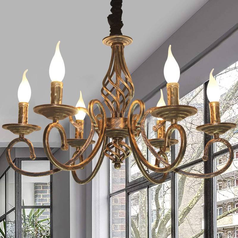 lot 1005 image: Ganeed Rustic 6-Light Chandeliers,French Country Vintage Chandelier,Metal in Antique Bronze Pendant Chandelier,Pendant Light Fixture for Island Kitchen Farmhouse Dining Room Living Room - Retail $99