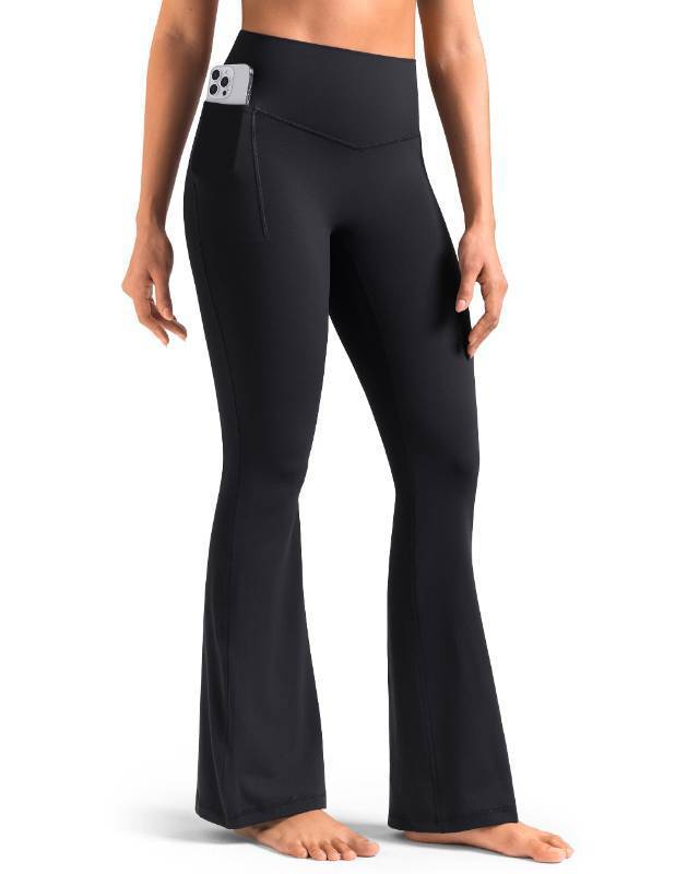 lot 2096 image: Colorfulkoala Dreamlux Flare Leggings for Women with Pockets, High Waist No Front Seam Bootcut Yoga Pants 31.5(S, Black) - Retail $36