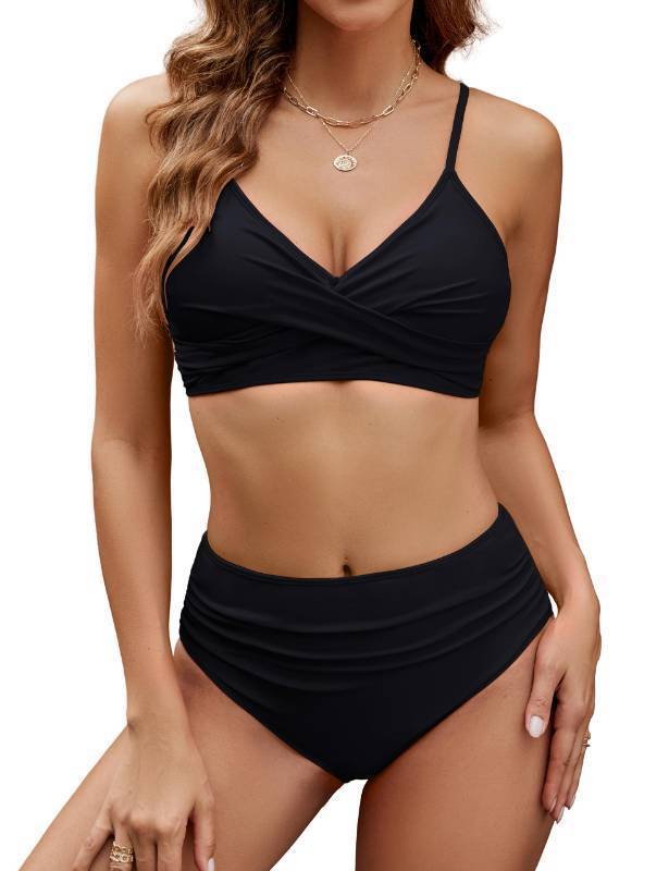 lot 2098 image: Edelqual Womens High Waisted Bikini Sets Two Piece Swimsuit Tummy Control Bathing Suit V Neck Twist Front Swimwear Swim Suit 2025(Medium,Black) - Retail $21