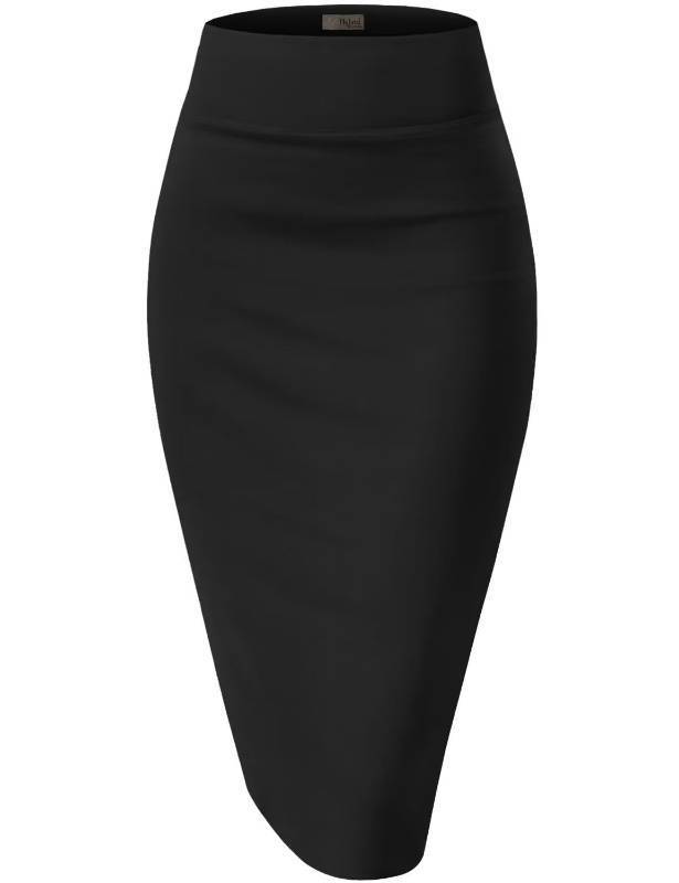 lot 2104 image: Hybrid & Company Womens Premium Nylon Ponte Stretch High Waist Pencil Suit Skirt Below Knee KSK45002 1073T Black M - Retail $20