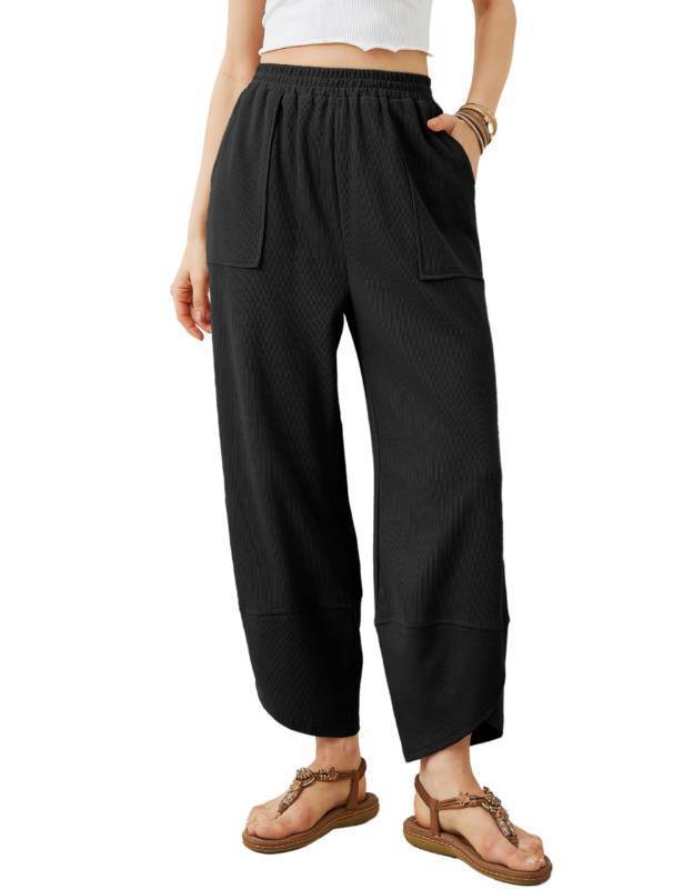 lot 2166 image: Xiaoxuemeng Womens Baggy Wide Leg Pants Casual Elastic Waisted Palazzo Harem Pants with Pockets (Black-Small) - Retail $33