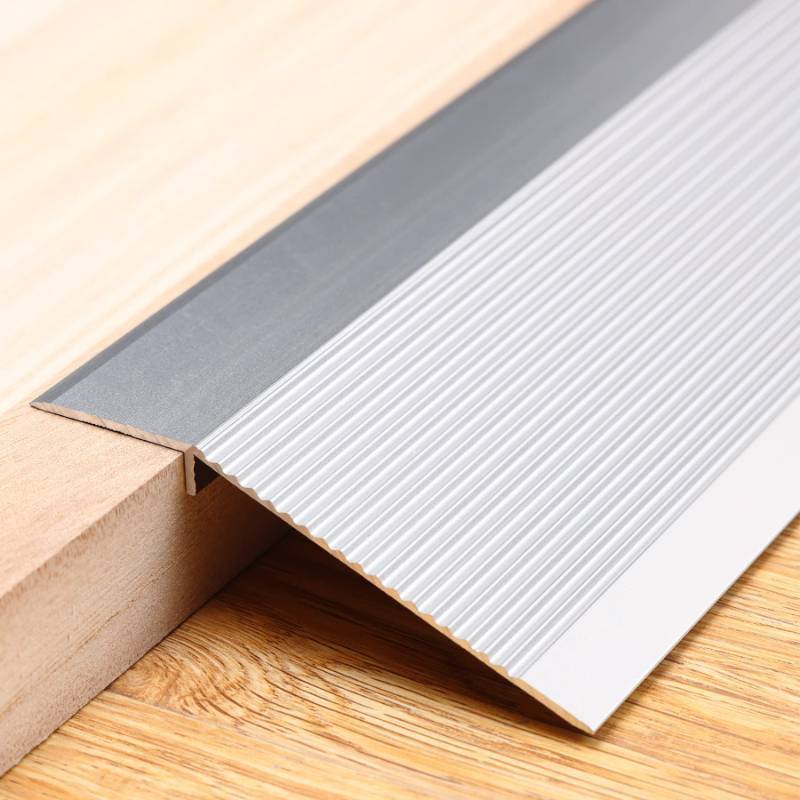 lot 2008 image: Trimold Aluminum Floor Transition Strip Flooring Reducer, Suitable for Doorways Threshold Ramp Tile Laminate, Bridge the Height Between 0.3-1.6 Inch (2.9Ft x 3.9In, Matte Silver) - Retail $25