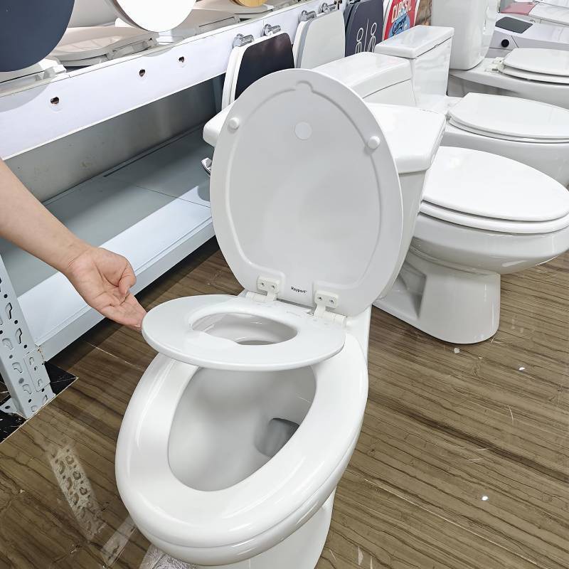 lot 2010 image: Rayport American Standard Elongated Toilet Seat with Toddler Seat, Soft Close, 2 in 1 Seat, White, Great for Adults and Child - Retail $40