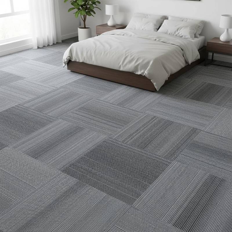 lot 2037 image: LITA Commercial Carpet Tiles Gradual Gray, 24 x 24 Squares, 18 Tiles, 72 sq ft, Non-Slip Soft Floor Carpet for Office, Bedroom, Living Room, Kitchen, Garage,Easy DIY Installation with Flexlok Tabs - Retail $140