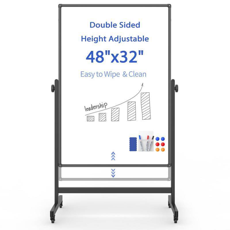 lot 2038 image: Rolling Whiteboard on Wheels, Double-Sided Magnetic Dry Erase Board with Stand, Mobile White Board for Office, Classroom, Home (32 x 48) - Retail $160