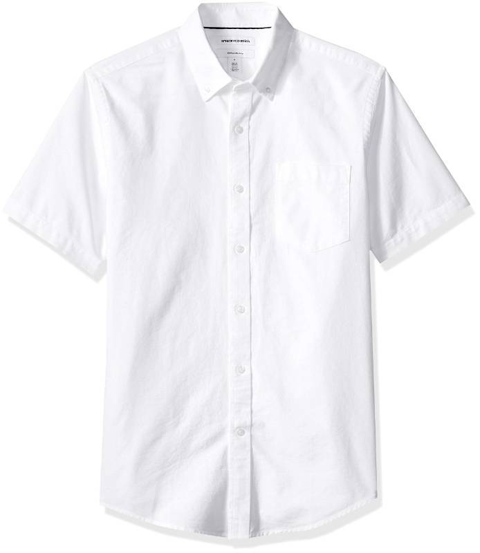 lot 2040 image: Amazon Essentials Mens Short-Sleeve Oxford Shirt with Pocket, White, Large - Retail $25