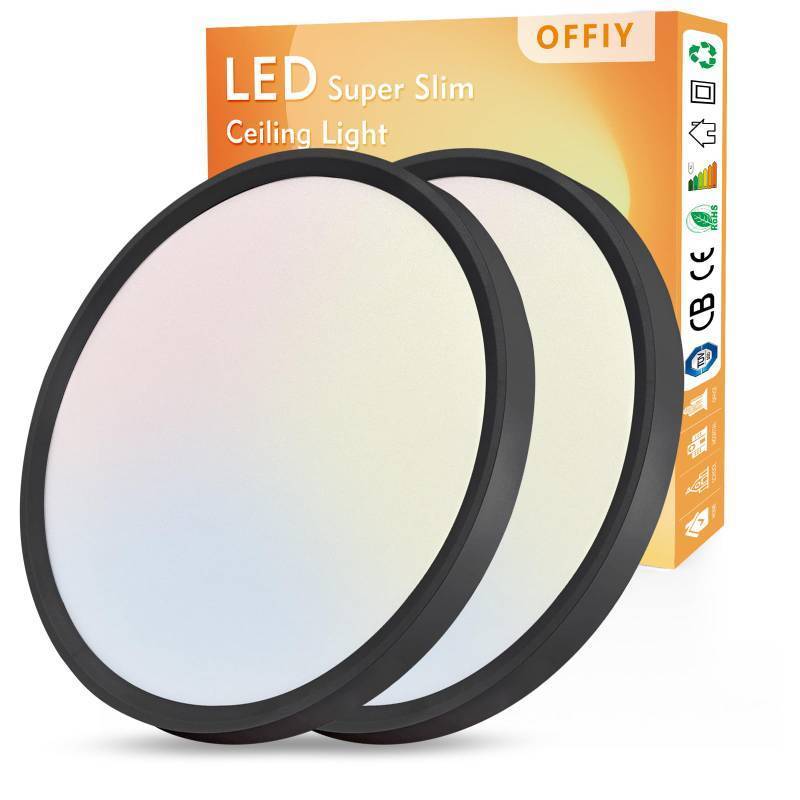 lot 2046 image: OFFIY 2PK 15.8 Inch Led Ceiling Light Flush Mount, 32W, 3480LM, 3000K4000K6000K CCT Selectable Super Slim LED Ceiling Light, Low Profile Round Flat Panel Fixture for Hallway, Bedroom,Kitchen ect - Retail $50