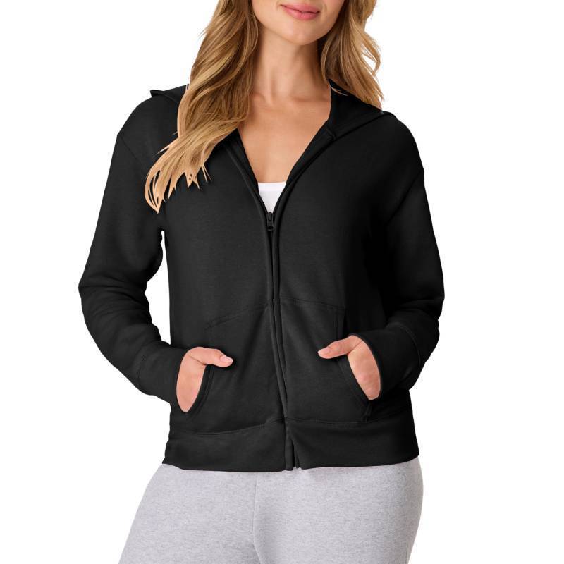 lot 2050 image: Hanes Womens EcoSmart Full-Zip Hoodie Sweatshirt, Ebony, Large - Retail $15