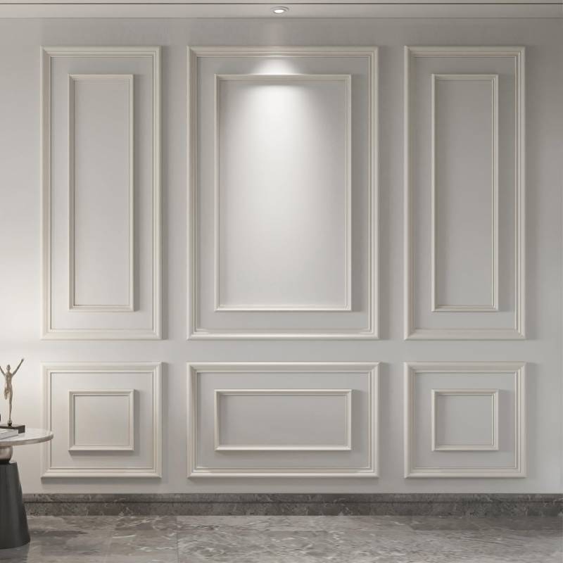 lot 2069 image: Art3d Premade Bilinear Frame Accent Molding Set, Pre-Cut Decorative Wainscoting Panel for Home Decor, Ready-to-Assemble Glue-On Wall Trim for Living Room Bedroom Corridor, 6 Separate Bilinear Frame - Retail $130