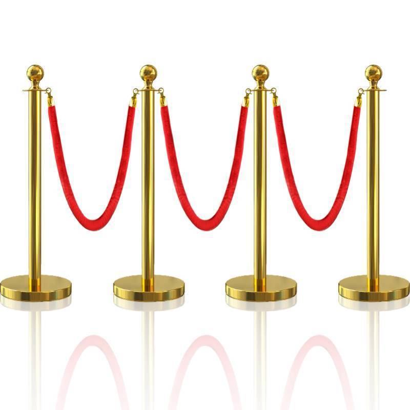 lot 2081 image: 4Pcs Gold Stanchion Post Queue Velvet Ropes and Posts with Soild Base and 3pcs 5 Ft Red Velvet Ropes Carpet Ropes Posts Stanchion Set Crowd Control Barriers for Party Supplies - Retail $68
