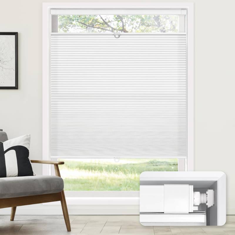 lot 2085 image: LazBlinds No Tools No Drill Cordless Cellular Shades, Top Down Bottom Up (TDBU) Honeycomb Shades for Home, Light Filtering Thermal Insulation Blinds for Windows, 36 W x 72 H, White - Retail $64