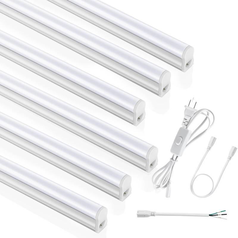 lot 2099 image: SUNLINKCO (6 Pack) 4FT T5 LED Integrated Fixture, 6500K,20W,2300LM(Super Bright White) Linkable LED Shop Light,Garage Ceiling and Cabinet Light,Strip Light,Corded Electric with ONOff Switch - Retail $46