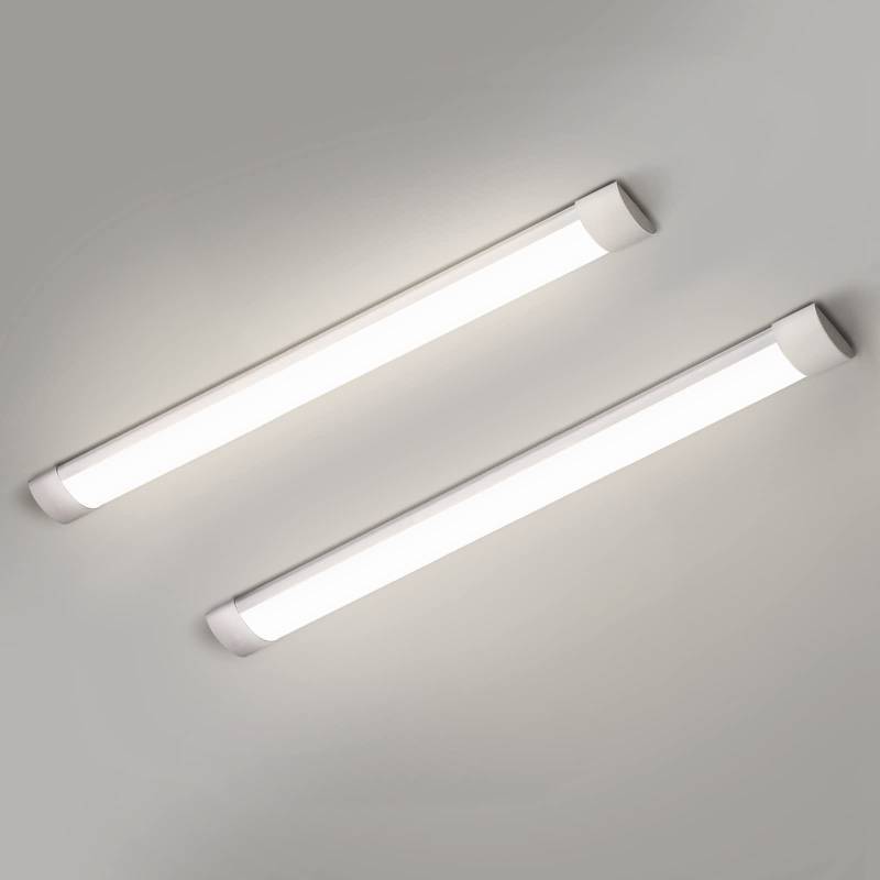 lot 2115 image: colmeguna 2 Packs 3FT LED Batten Light, Ultra-Thin Slim Ceiling Surface Mounted Light, 30W, 4000K, IP20, LED Ceiling Lamp for Garage, Shop, Hallway, Office, Market - Retail $38