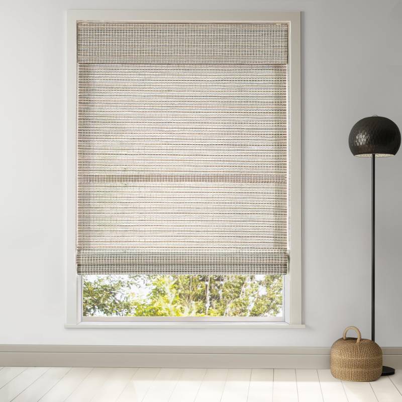 lot 2125 image: LazBlinds Cordless Bamboo Roman Shades for Windows, Light Filtering Natural Bamboo Blinds, Easy Lift Cordless Design for Living Room & Bedroom, Fits Interior Windows 31 W x 64 H, Greystone - Retail $48