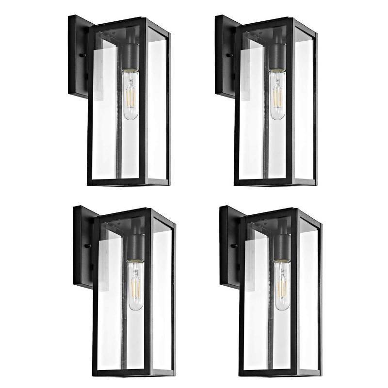 lot 2126 image: Bestshared Outdoor Wall Sconce Lights,Exterior Wall Lighting Fixtures with Clear Glass, Anti-Rust Modern Black Outside Lantern Lamp for House Front Porch Doorway Patio (Black, 15-4 Pack) - Retail $220