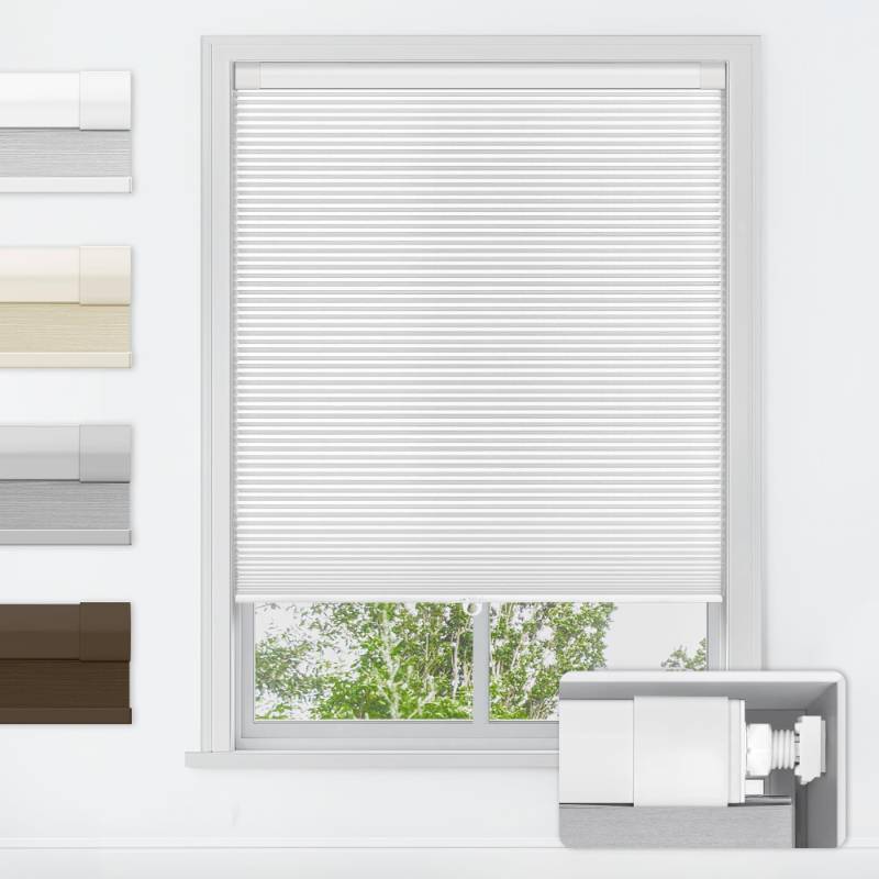 lot 2137 image: LazBlinds No Tools No Drill Cordless Cellular Shades, Blackout Light Blocking Honeycomb Shades for Home, Thermal Insulation Blinds for Windows, 22 W x 48 H, White - Retail $44