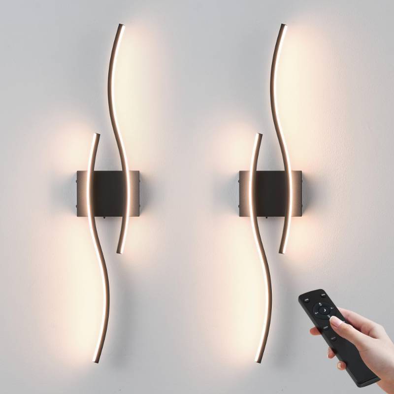 lot 2153 image: KARTOOSH Battery Operated Wall Sconces Set of Two with Remote Control, Dimmable3 ColorNight-LightTimerMemory, Black Modern Wireless LED Sconce for Living Room, Hallway, Bedroom, 31.4 Inch (2 Pack) - Retail $130