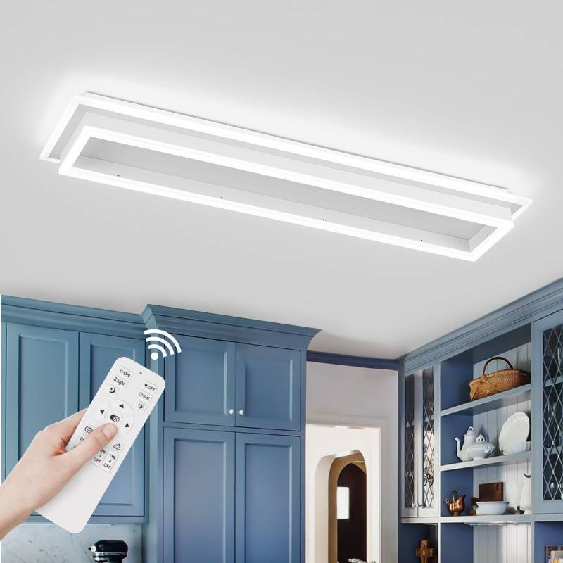 lot 2159 image: Vloitgol Dimmable Led Ceiling Light with Remote Control 31.5in Modern Linear Flush Mount Ceiling Lighting Fixture Acrylic Long Ceiling Lamp for Living Room Kitchen Dining Room Hallway (White) - Retail $79