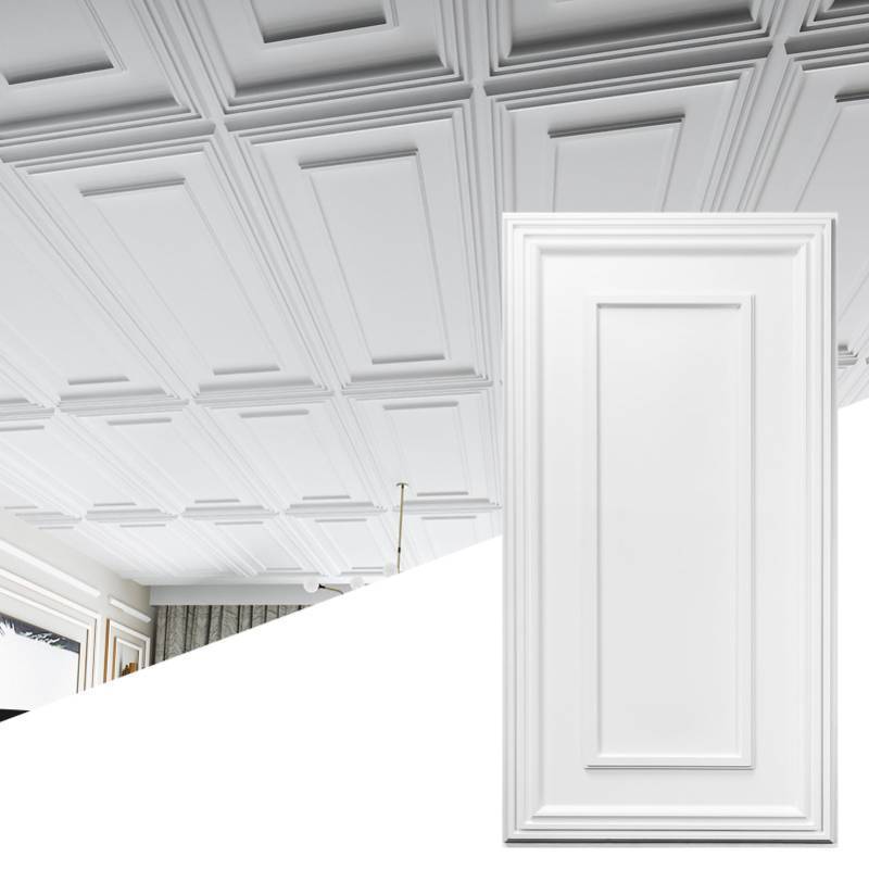 lot 2167 image: Art3d Drop Ceiling Tiles, 24x48in. White (12-Pack), Polyvinyl Chloride (PVC), Glue Down - Retail $110