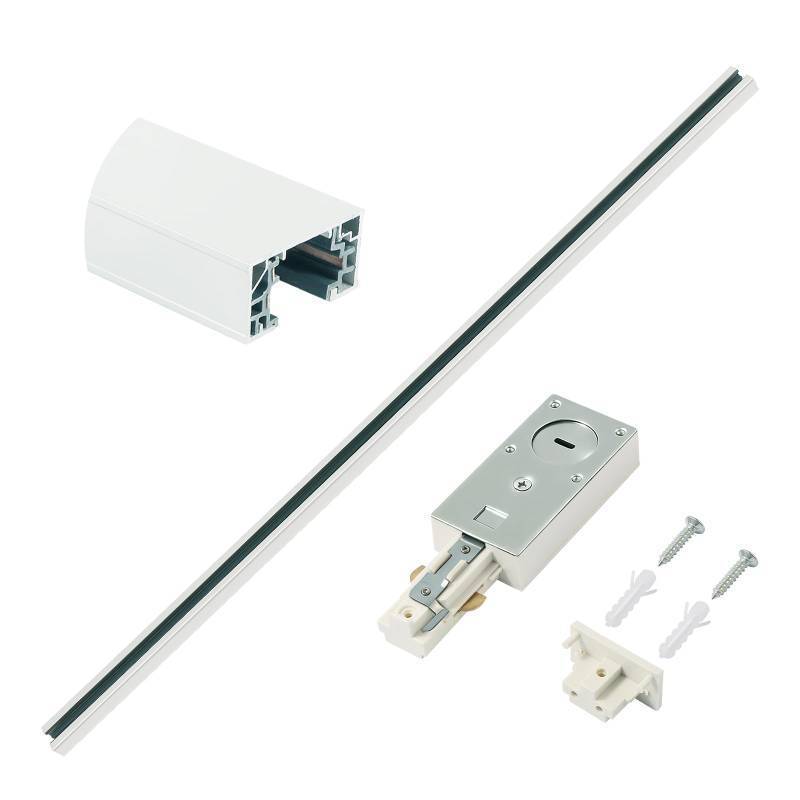 lot 2164 image: H Track Lighting Rails Kit 120V 3.3FT 3-Wire H Type Single Circuit with End Caps and Live End Feed Connector, Mounting Hardware (White) - Retail $24