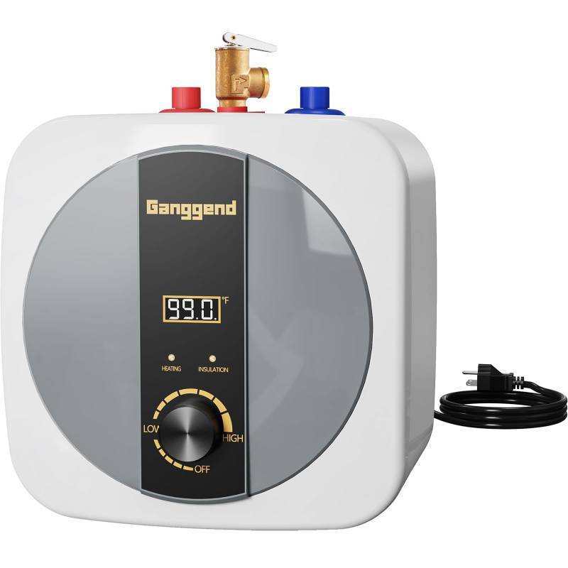 lot 2176 image: Ganggend Electric Mini-Tank Water Heater 2.5 Gallon 110V 1500W Under Sink Hot Water Heater for Kitchen,RV,Laundry,Food Truck, Wall or Floor Mounted - Retail $110