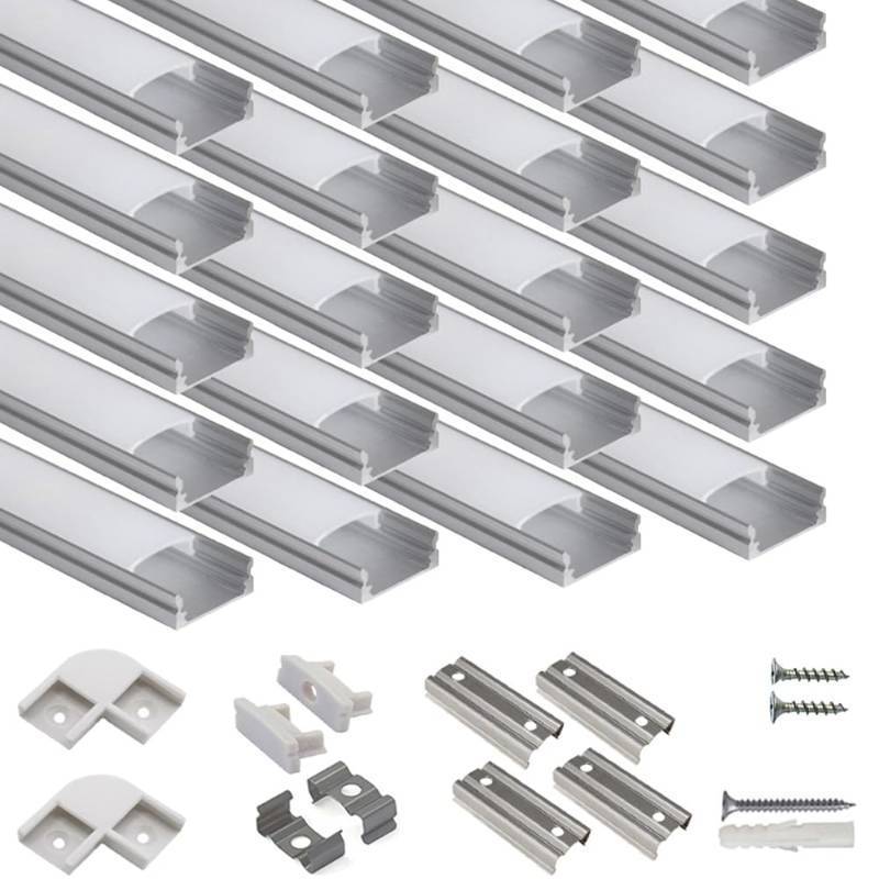 lot 2188 image: hunhun 20-Pack 3.3ft1Meter U Shape LED Aluminum Channel System with Milky Cover, End Caps and Mounting Clips, Aluminum Profile for LED Strip Light Installations, Very Easy Installation - Retail $44