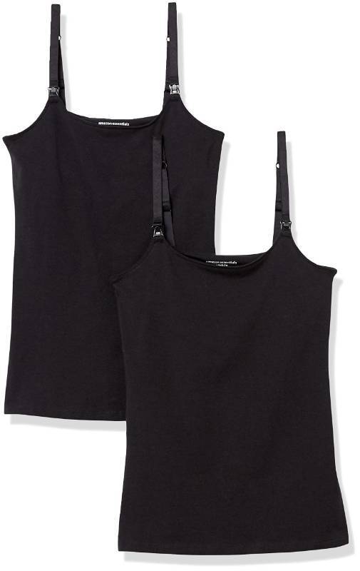 lot 2147 image: Amazon Essentials Womens Maternity Nursing Tops, Pregnancy Clothes with Adjustable Straps and Built-in Shelf Bra, Pack of 2, Black, Medium&nbsp