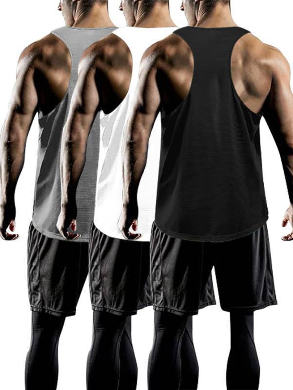 lot 2154 image: Tank Tops Men Y-Back Muscle 3 Pack Dry Fit Sleeveless Workout Tank Tops for Men Mesh Material Running Gym (US, Alpha, Small, Regular, Regular, BlackWhiteGray) - Retail $20