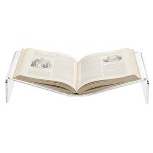 lot 4446 image: Sintuff Large Acrylic Open Book Display Stand 12.4 W X 7.87 d X 2.36 H, Open Bookstand Holder for Display and Reading Cookbooks, Art Books, Bibles, Magazines - Retail $30