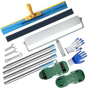 lot 4456 image: Complete Self Leveling Cement Tool Kit, Professional Epoxy Floor Kit Tools with Spiked Roller with Splash Guard, Spike Shoes, Paint Roller, Trowel, Scraper & Extension Pole (3.3, Kilograms) - Retail $52