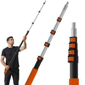 lot 4458 image: 26FT Reach Telescopic Extension Pole, 5-20ft Paint Roller Extension Pole with Flip-Lock Design, Aluminum Alloy Threaded Head for Painting Cleaning Dusting & Window Washing Tools - Retail $48