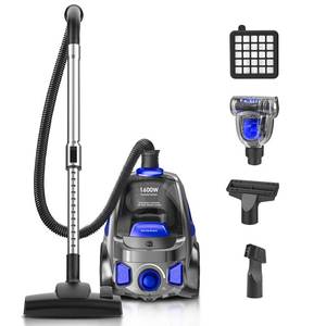 lot 4459 image: PKUYIE Canister Vacuum Cleaner, 40Kpa 1600W Cyclon Power Bagless Canister Vacuum Cleaners for Home, 3.7QT Large Dust Cup, Lightweight Vac for Hard Floors, Carpets, Pet Hair, Blue - Retail $150