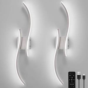lot 4466 image: Battery Operated Wall Sconces Set of 2, Rechargeable Dimmable Battery Wall Light with Remote Control, Brushed Nickel LED Wireless Wall Light for Living Room Bedroom Hallway 31.5inch (Brushed Nickel) - Retail $130