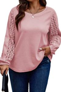 lot 4473 image: Eytino Womens Plus Size Tops Casual Long Lace Sleeve T Shirts Fall Waffle Knit Tunic Tops,4X Pink - Retail $19