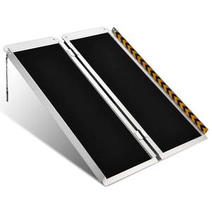 lot 4474 image: 3FT Wheelchair Ramp, Non-Slip Portable Aluminum Ramp for Disabled Single-Fold 800lbs Weight Capacity for Steps Stairs and Thresholds - Retail $90