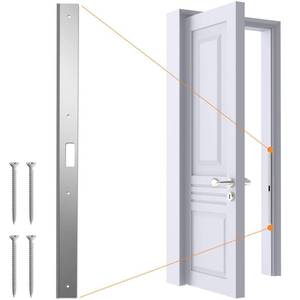 lot 4485 image: 24 Interior Door Jamb Repair Kit for Interior Doors Extended Door Strike Plate Reinforcement Plate for Interior Door Deadbolt, Fit Any Interior Door Jamb Door Frame (Satin Nickel) - Retail $30