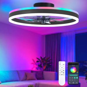 lot 4486 image: ORITHAM RGB Ceiling Fans with Lights, 20 Fandelier Low Profile Ceiling Fan with Light, Modern Flush Mount Ceiling Fan Light with RemoteAPP Control, Bedroom Chandelier Fan Fixture for Indoor(Black) - Retail $80