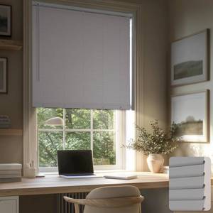 lot 4488 image: HESTIA No Drill Cordless Room Darkening Vinyl Mini Blinds, 1 L-Shaped PVC Slats Venetian Horizontal Blind Privacy Indoor Window Coverings for Bedroom, Bathroom and Kitchen, Cream, 52 W X 50 H - Retail $56