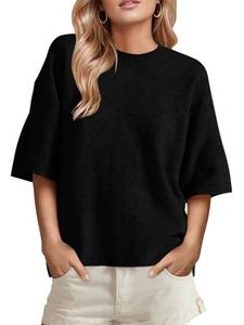 lot 4492 image: GREAIDEA Womens Short Sleeve Sweater Trendy Oversized Crewneck Cozy Knit Tops 2026 Spring Summer Business Casual Dressy Outfits Shirts Black M - Retail $27