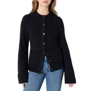 lot 4505 image: Amazon Essentials Womens Regular-Fit Long-Sleeve Cardigan with Bell Sleeves and Shaped Waist, Black, Medium - Retail $32