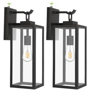 lot 4512 image: hykolity Large Size Dusk to Dawn Outdoor Wall Lanterns, 18 Inch Outdoor Wall Light Fixtures, Matte Black Porch Lights, Exterior Wall Lighting, Architectural Outdoor Sconces, ETL Listed, 2 Pack - Retail $94
